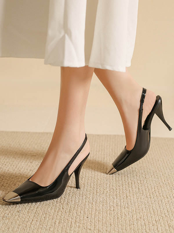 Contrast Color Split-Joint Square-Toe Pumps Sling Shoes