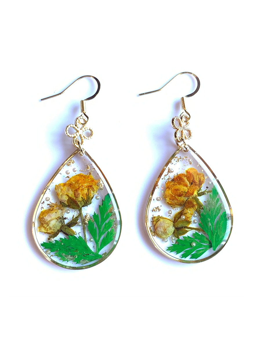 Yellow Sulphureus Cosmos Resin Drop Earring