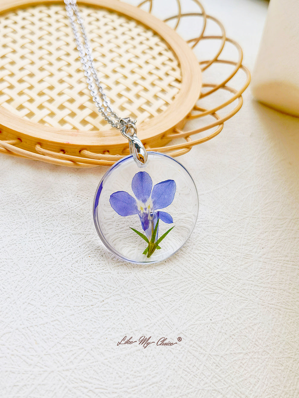 Romantic spring February Birth Flower Lobelia Resin Necklace