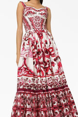 Sibyl Printed Shirred Strap Maxi Dress