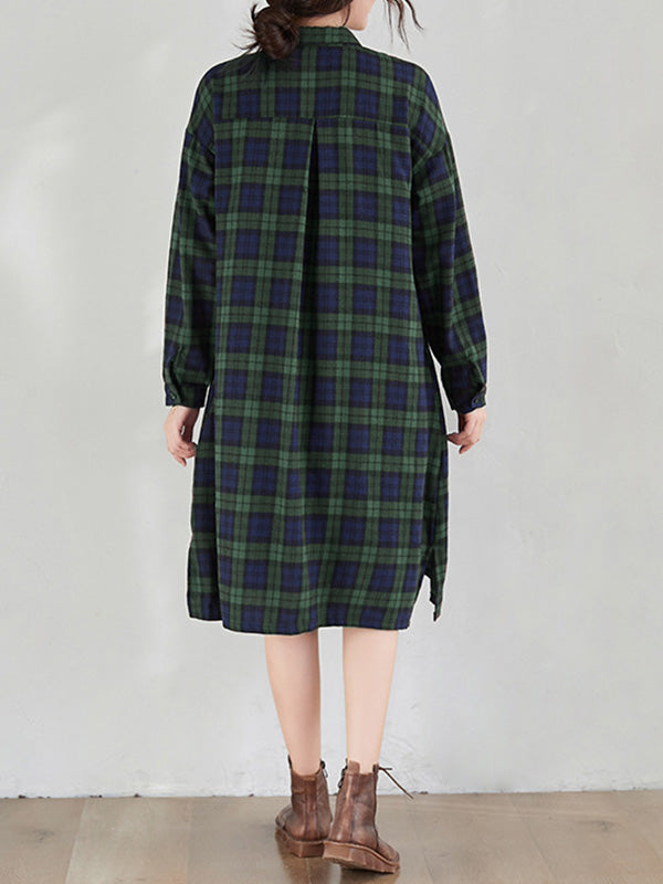 Original Plaid Lapel Shirt Dress