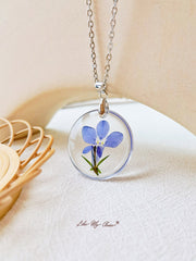 Romantic spring February Birth Flower Lobelia Resin Necklace