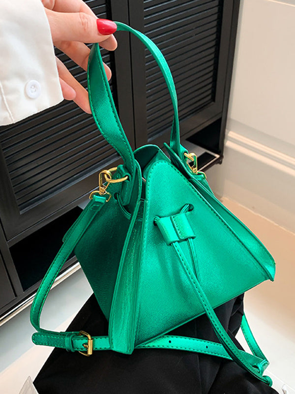 Triangle Drawstring Solid Color Split-Joint Handbags