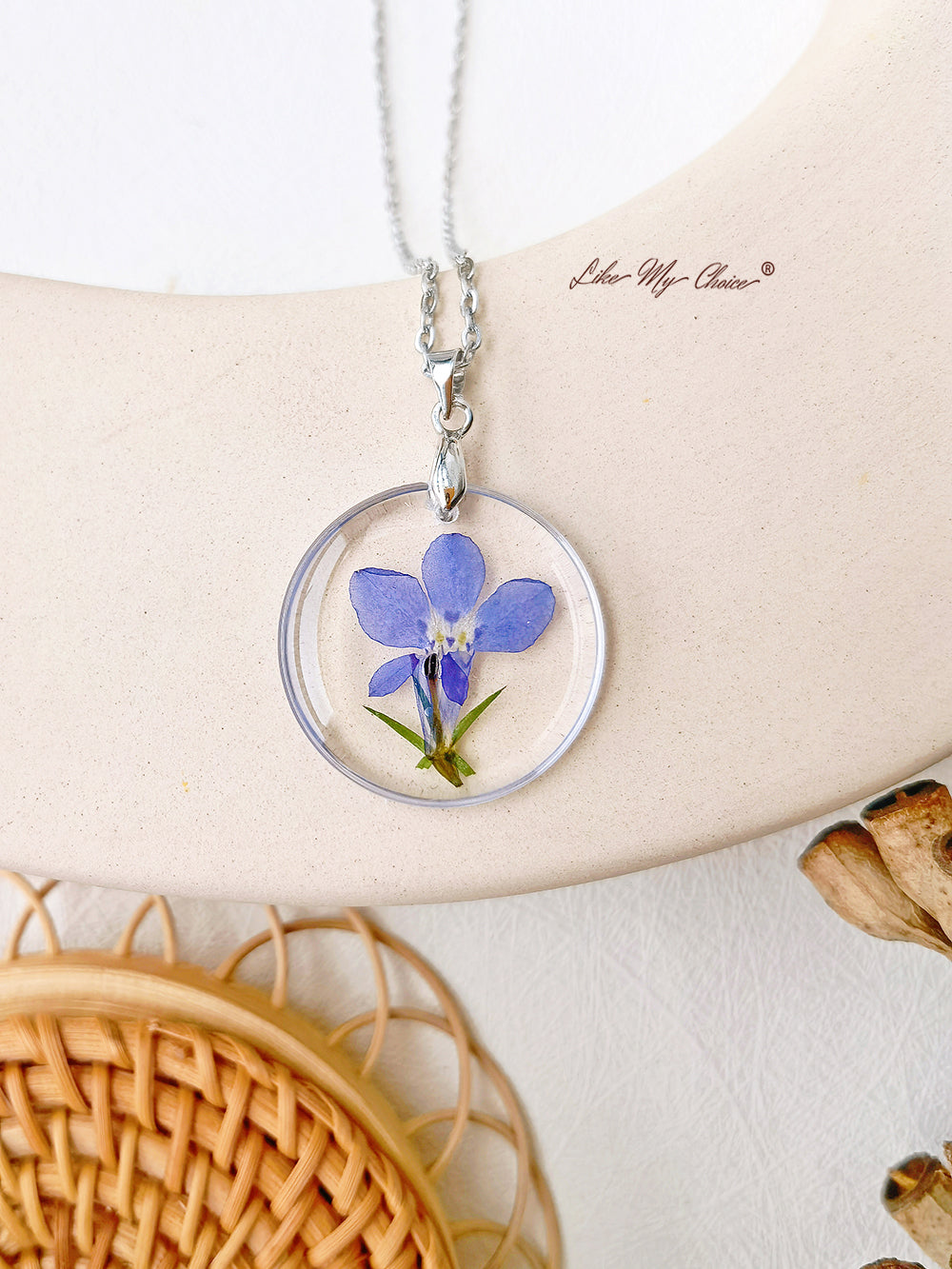 Romantic spring February Birth Flower Lobelia Resin Necklace