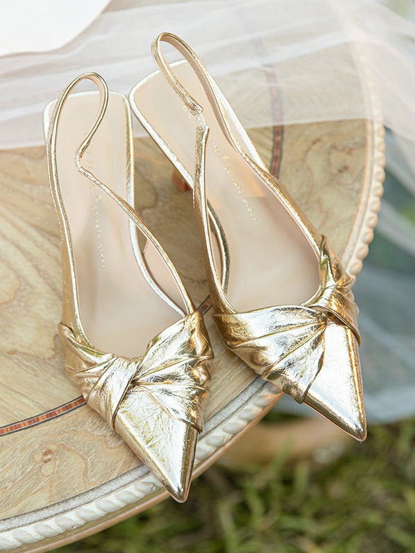 Pleated Pointed-Toe Split-Joint Sandals Sling Shoes