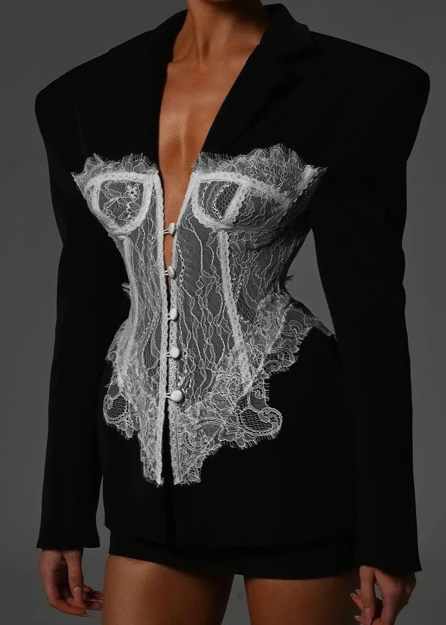 Luxe Lace Contrast Blazer Suit