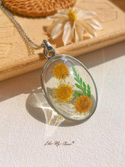 Resin Pendant Necklace With Eternal Sunflower Dried Flowers