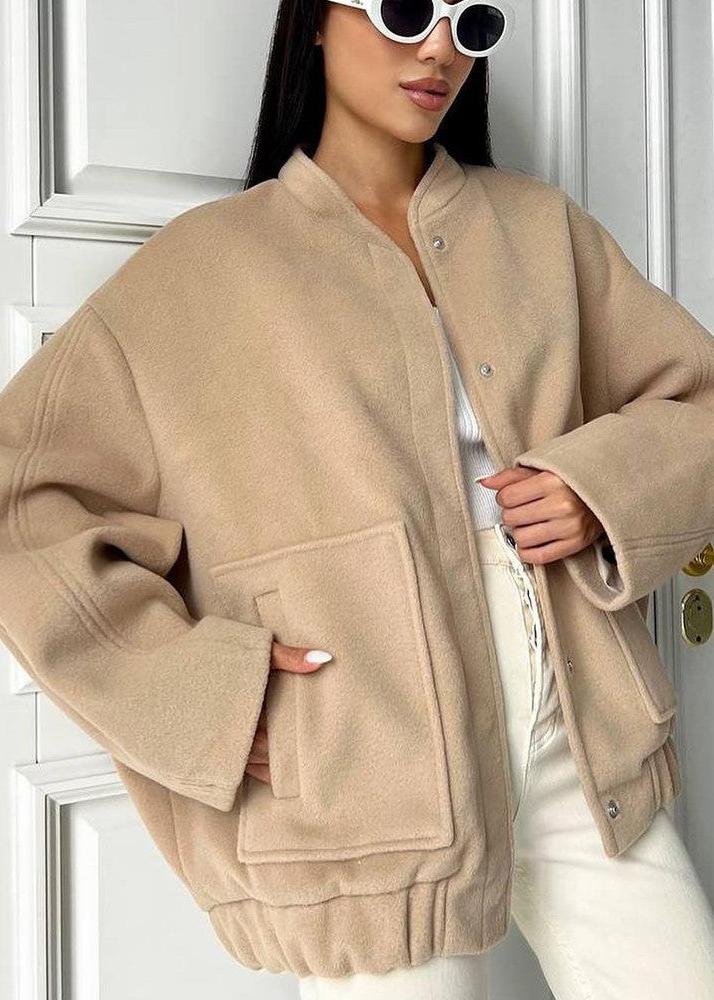 Chic Oversized Stand Collar Women's Coat with Large Pockets