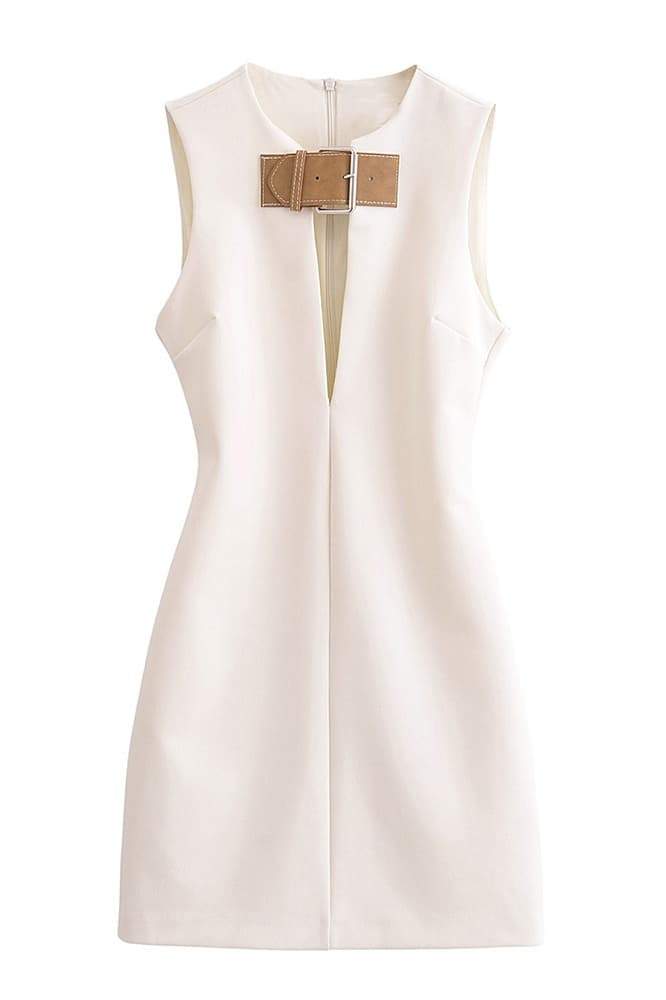 Mona Sleeveless Metal Buckle Mini Dress