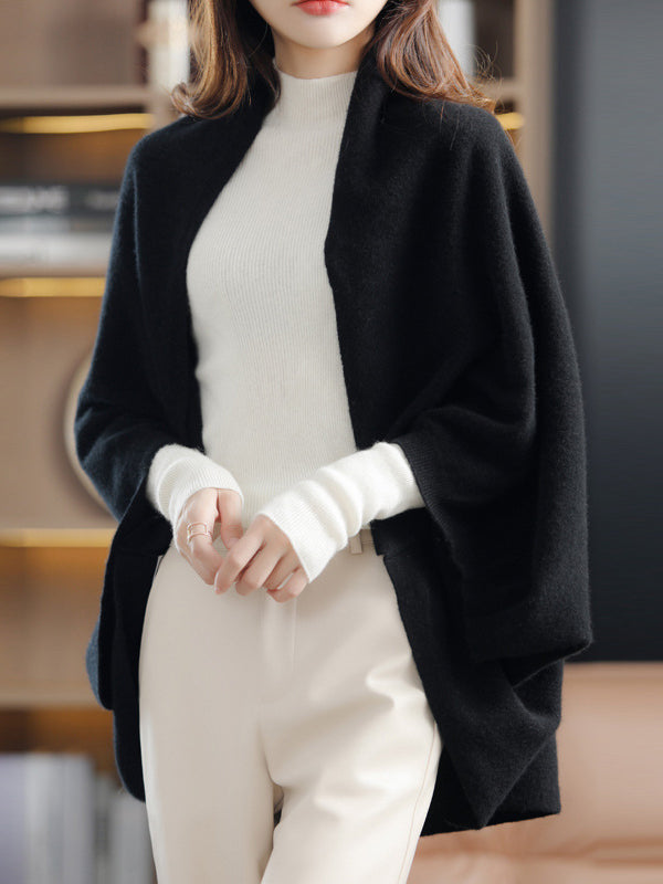 Urban Wool Loose Solid Color Batwing Sleeves Cape Cardigan Tops