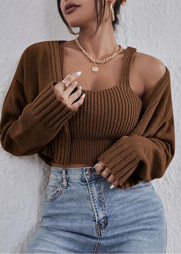 Cozy Knit Cropped Sweater & Cardigan Set