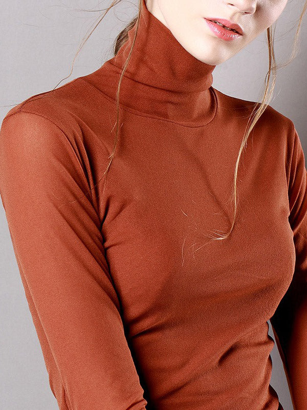 13 Colors High-Neck  Solid Color Long Sleeves T-Shirt Top