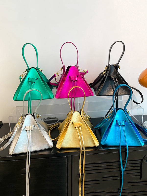 Triangle Drawstring Solid Color Split-Joint Handbags