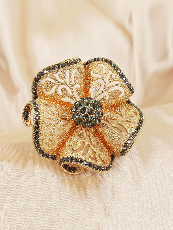 Adjustable Flower Shape Hollow Rhinestone Rings Accessories