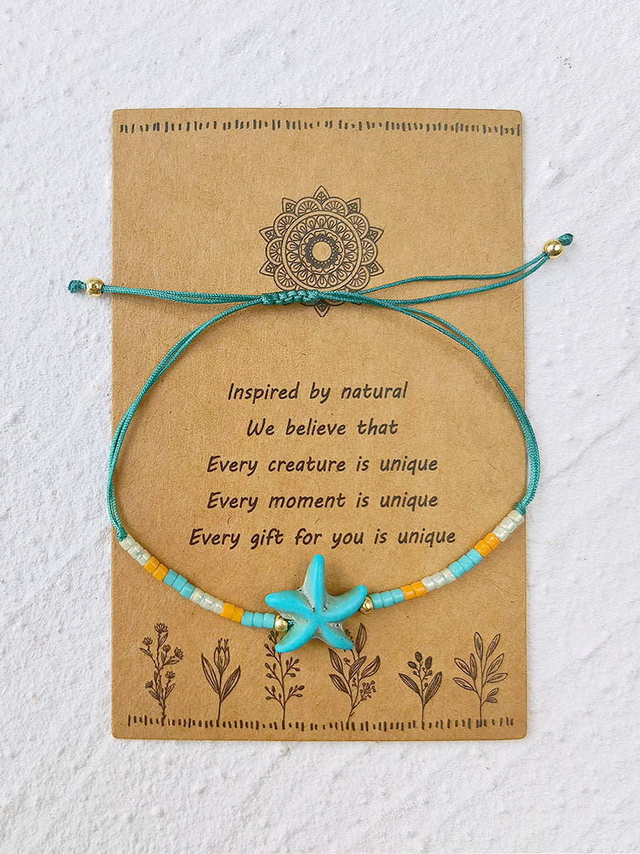 Adjustable Drawstring Beaded Bracelet StarfishTurquoise