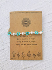 Adjustable Drawstring Beaded Bracelet Blue Daisy