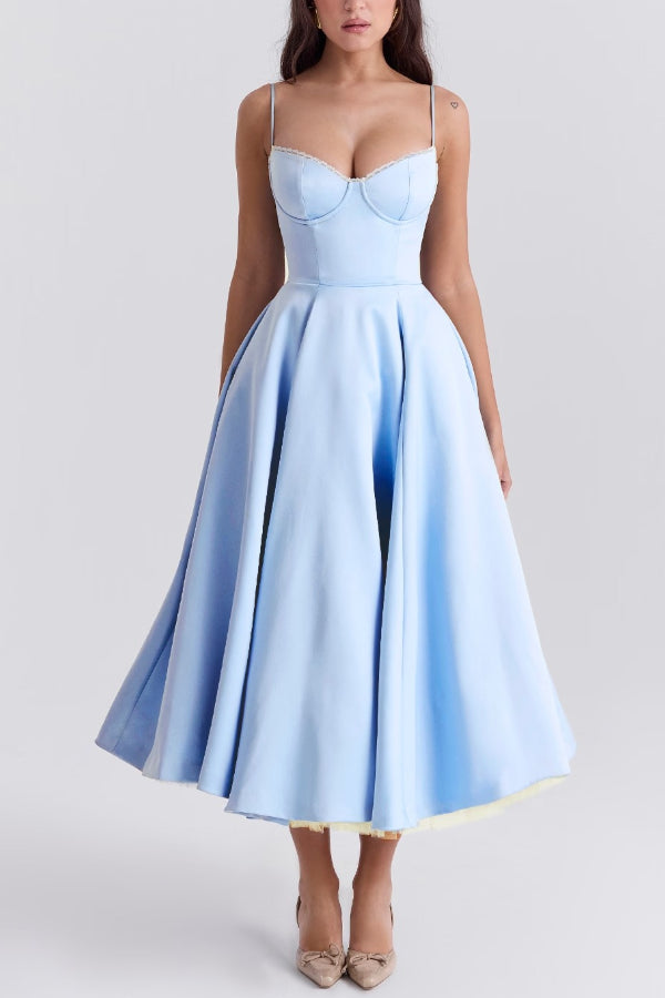 Suspender V-Neck Sleeveless Tutu Maxi Dress