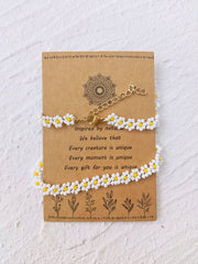 Adjustable Drawstring Beaded Bracelet Cream Daisy