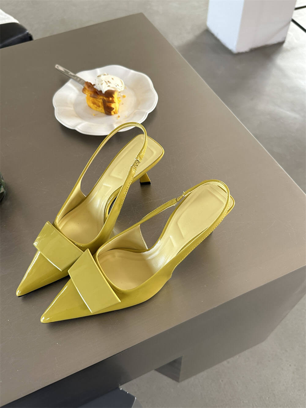 Square Buckle Pointed Toe Stiletto Mid Heel Cap Toe Sandals