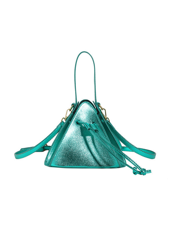 Triangle Drawstring Solid Color Split-Joint Handbags