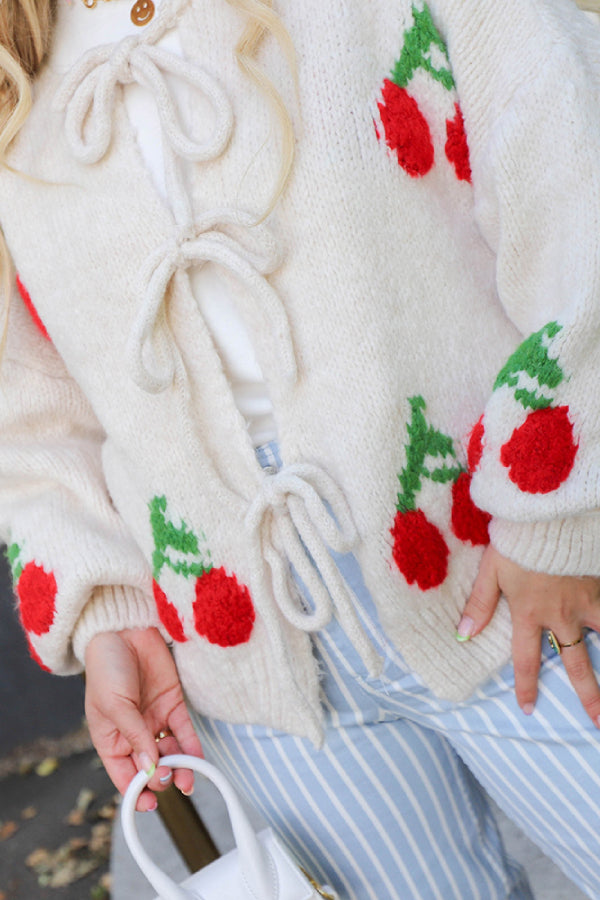 Cherry Embroidered Cardigan Sweater