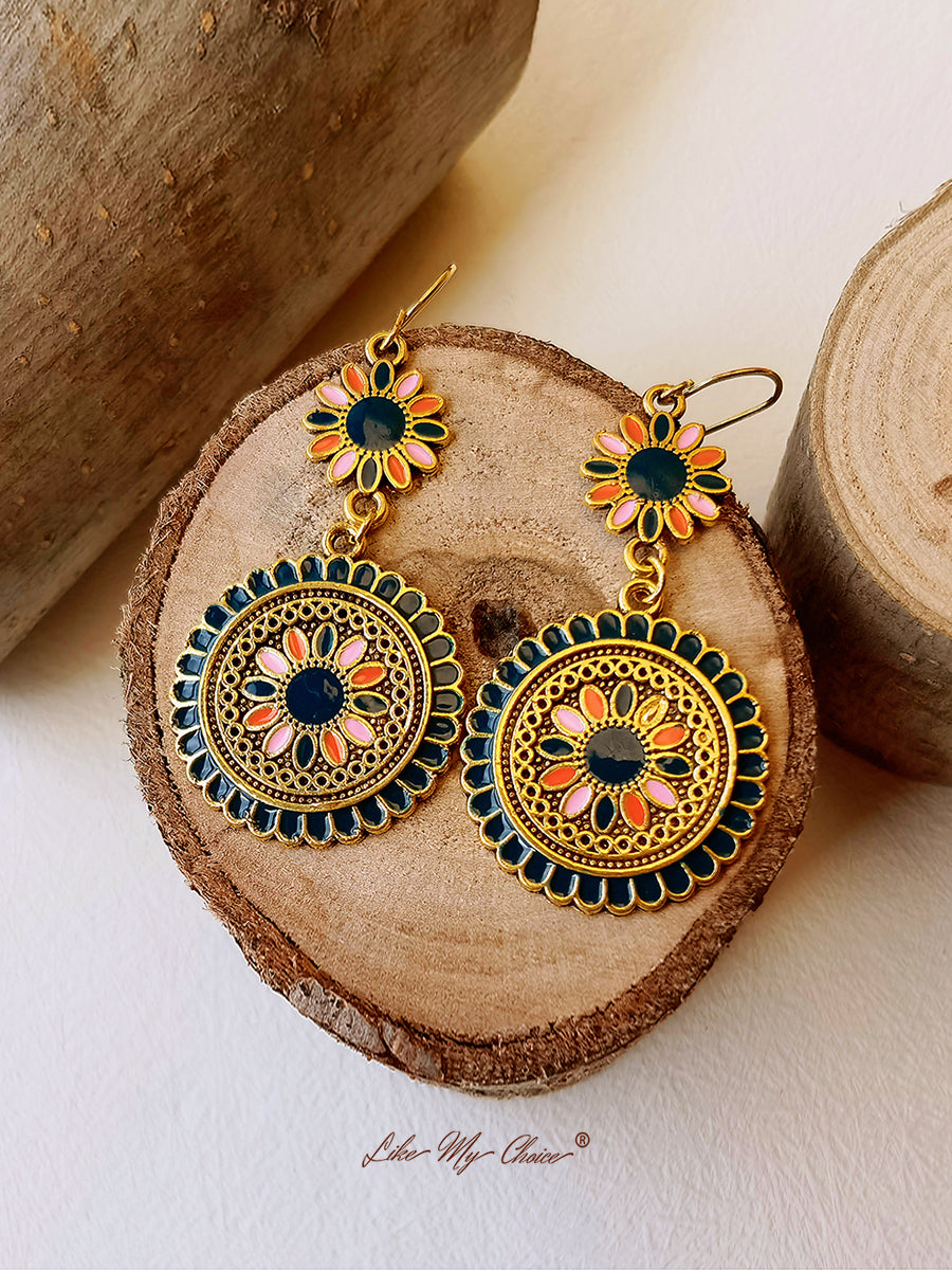 Ethnic Flower Dangle Drop Boho Earrings