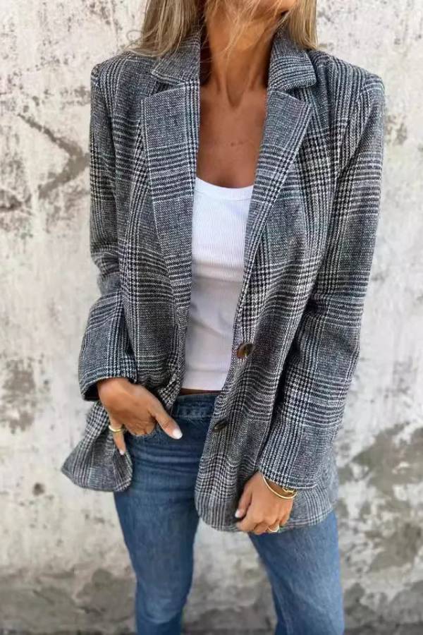 Stylish Casual Retro Plaid Lapel Suit Coat