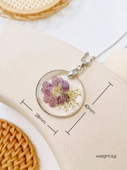 Verbena officinalis officinalis Flower Botanical Pendant Circle Necklace