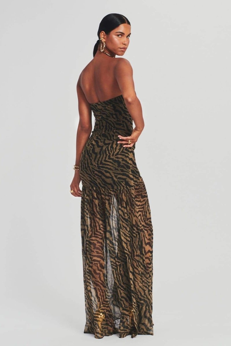 Viola Tiger Stripe Slit Sheer Maxi Dress