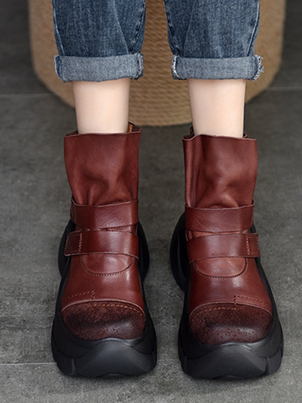 Platform Hook&Loop Round-Toe Boots