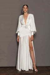 Phoebe V-neck Belted Slit Maxi Dress