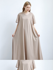 Simple Loose Short Sleeves Solid Color Round-Neck Maxi Dresses