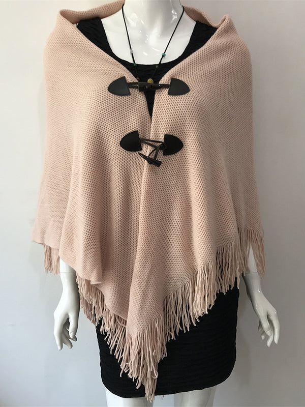 Loose Buttoned Keep Warm Tasseled Velvet Shawl&Scarf