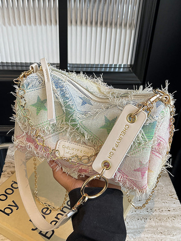 Chains Geometric Tasseled Zipper Crossbody Bags