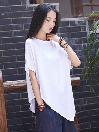 Asymmetric Retro Ramie Cotton Tops