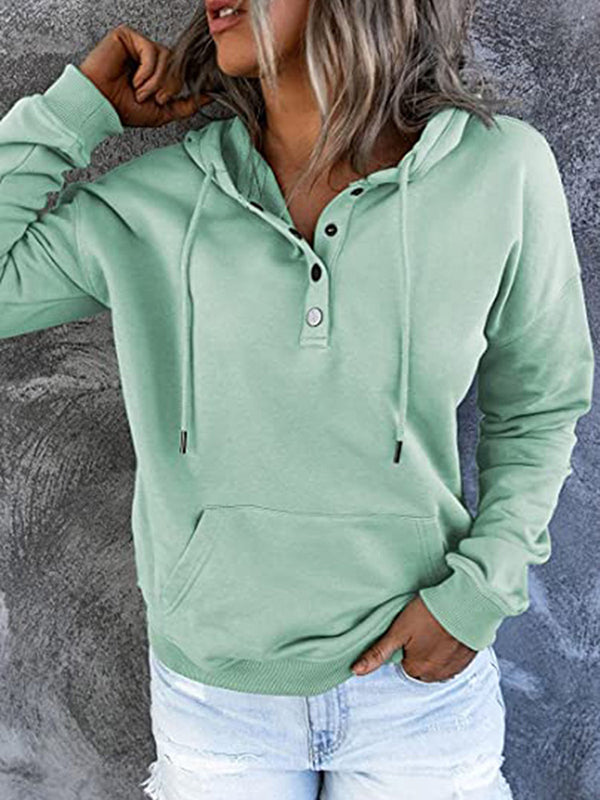 Long Sleeves Loose Drawstring Pockets Split-Joint Hooded Hoodies Tops