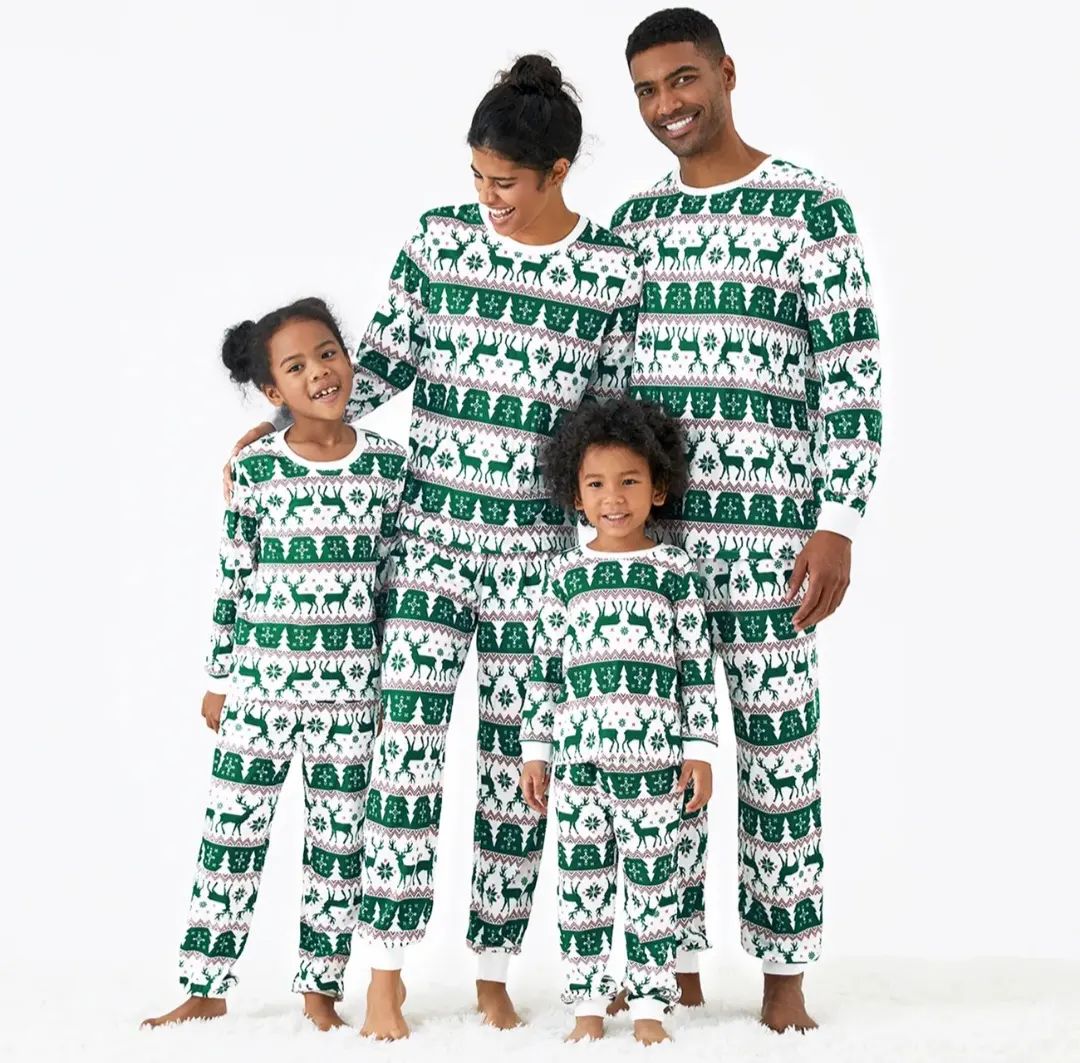 Green Christmas Elk Fmalily Matching Pajamas Sets