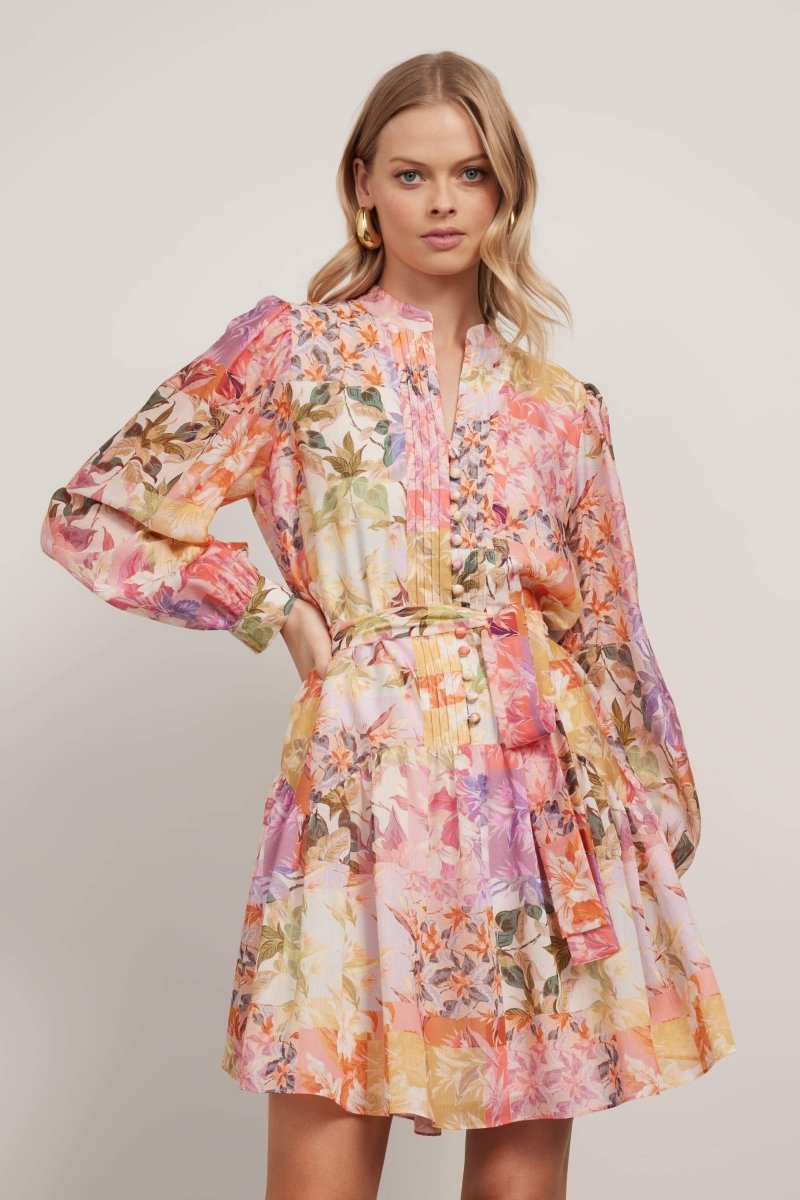 Belinda Floral Printed Pintuck Mini Dress