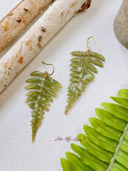 Natural Forest Fern Resin Leaf Botanical Pressed Flower Earrings