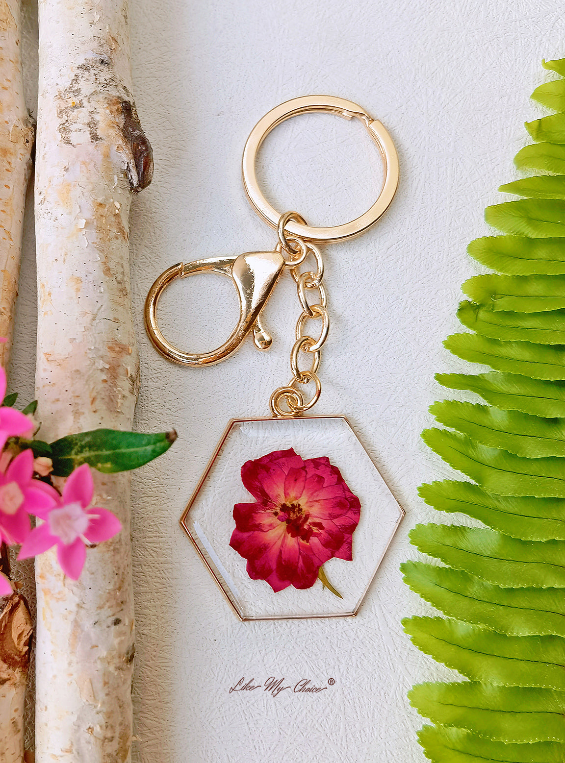 Resin Pendant Keyring Deep Red Rose Flower Keychain