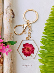 Resin Pendant Keyring Deep Red Rose Flower Keychain