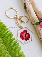 Resin Pendant Keyring Deep Red Rose Flower Keychain