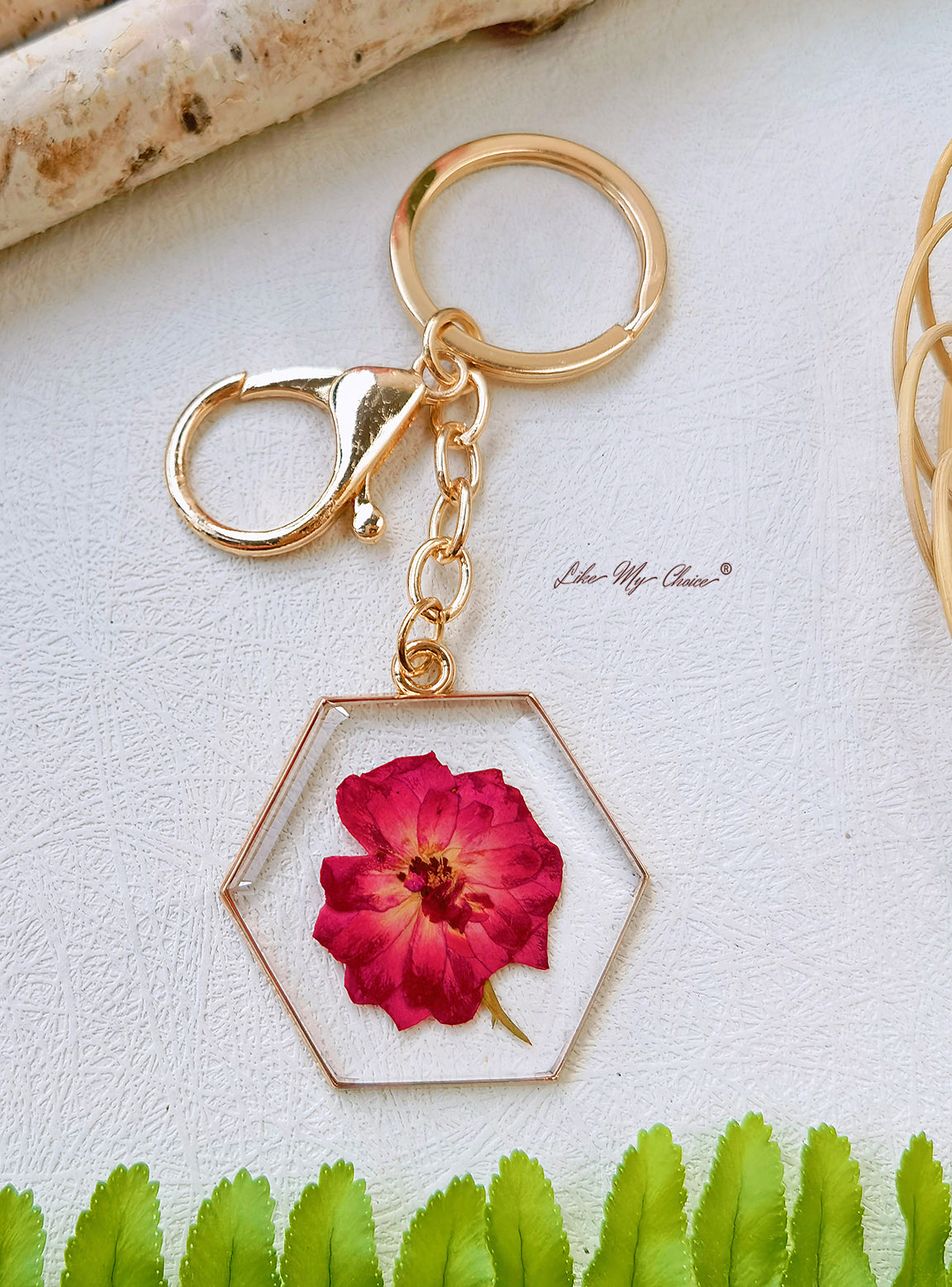 Resin Pendant Keyring Deep Red Rose Flower Keychain