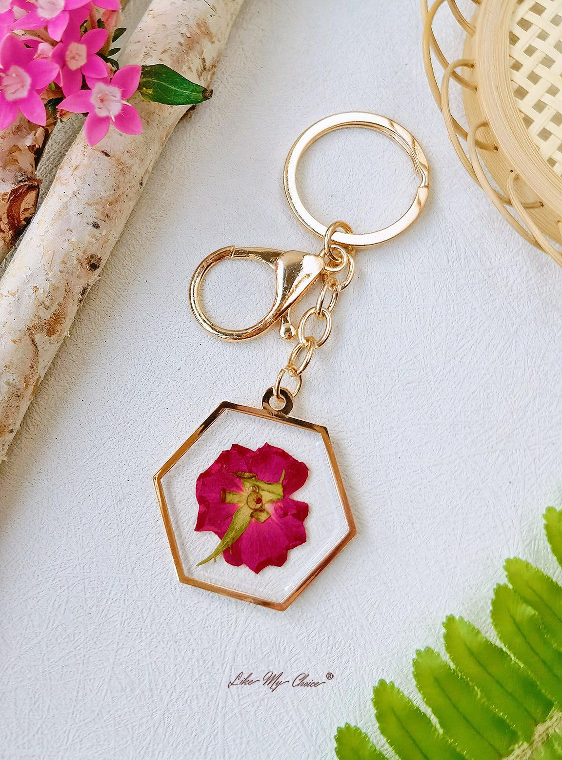 Resin Pendant Keyring Deep Red Rose Flower Keychain