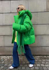 Winter Neon Green Hooded Puffer Jacket