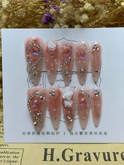 Detachable Geometric Rhine Stones Press-On Nails