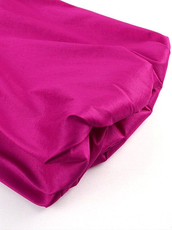 Stylish V-Neck Puff Sleeves Fuchsia Blouse