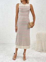 Loose Sleeveless Striped Round-Neck Knit Dresses Midi Dresses