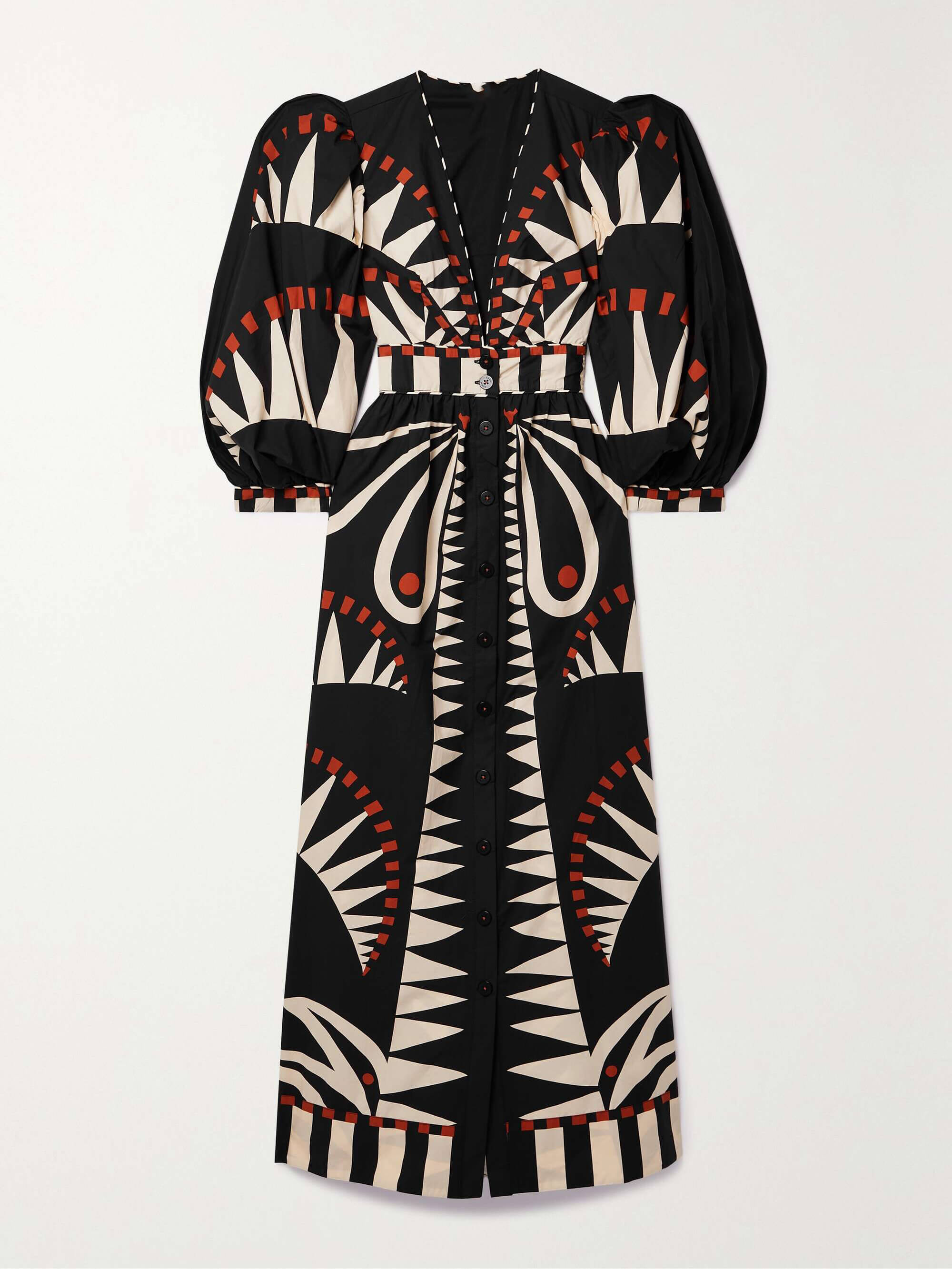 Unique Coconut Jungle Print Puff Sleeve Long Midi Dress