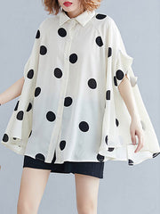 Batwing Sleeves Half Sleeves Buttoned Polka-Dot Lapel Blouses&Shirts Tops